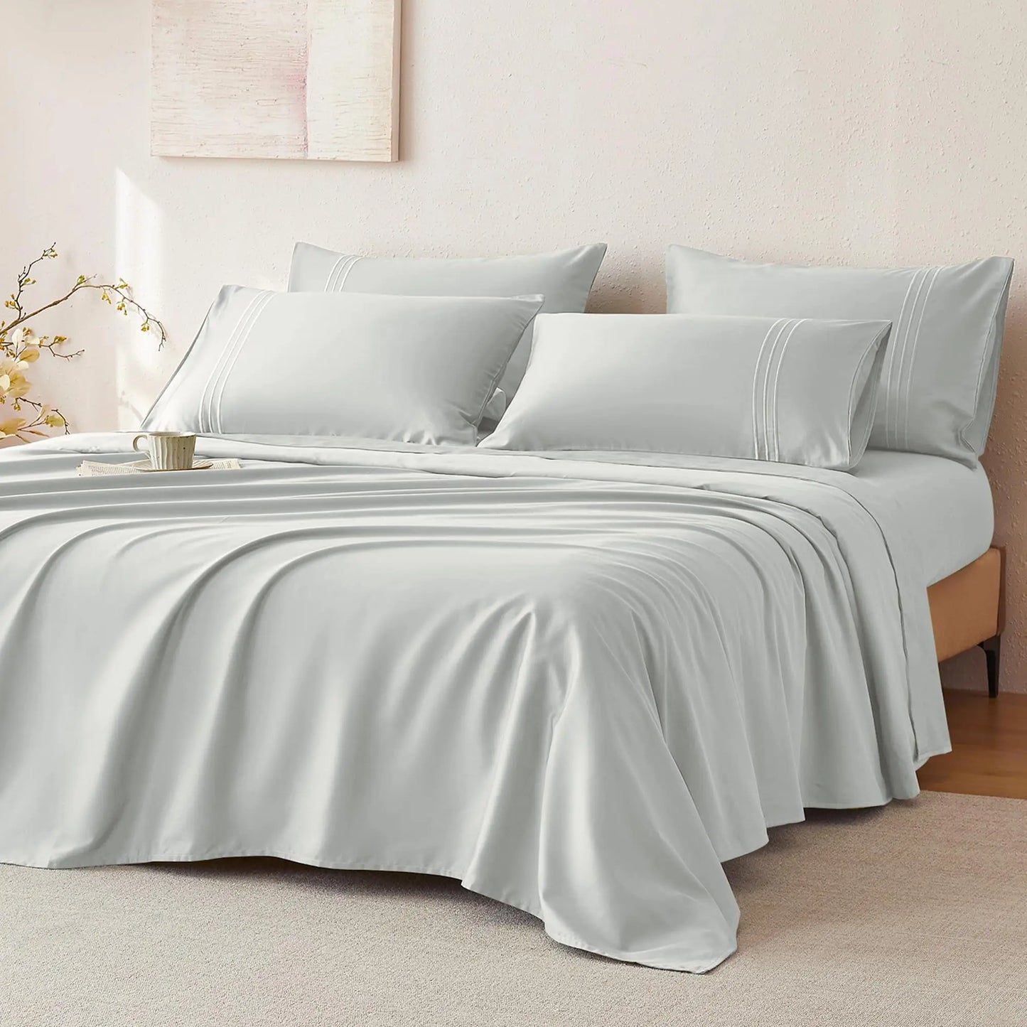 400 Thread Count 100% Cotton Sateen Sheet Sets, Extra Soft Bedding Cooling Sheets - 16" Deep Pockets Bed Set