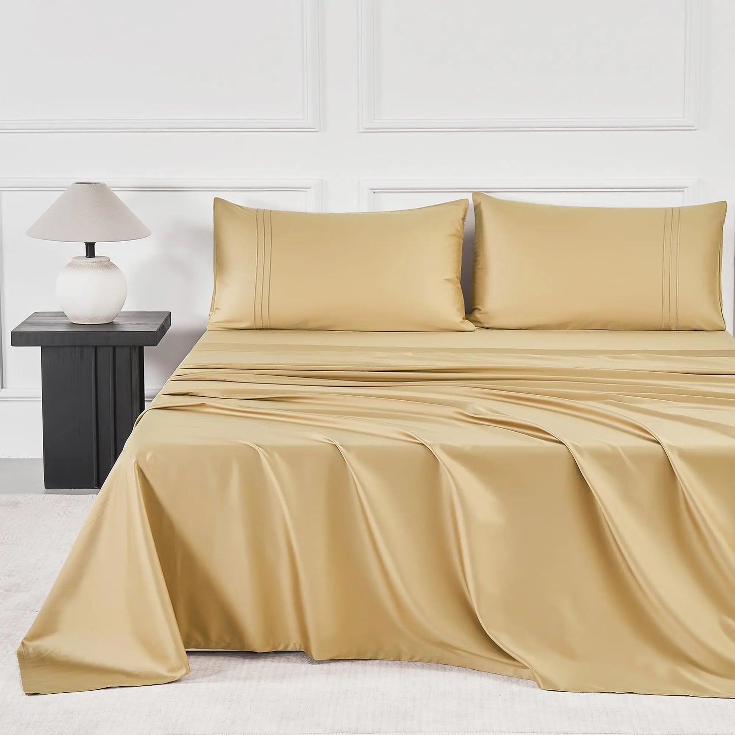 400 Thread Count 100% Cotton Sateen Sheet Sets, Extra Soft Bedding Cooling Sheets - 16" Deep Pockets Bed Set