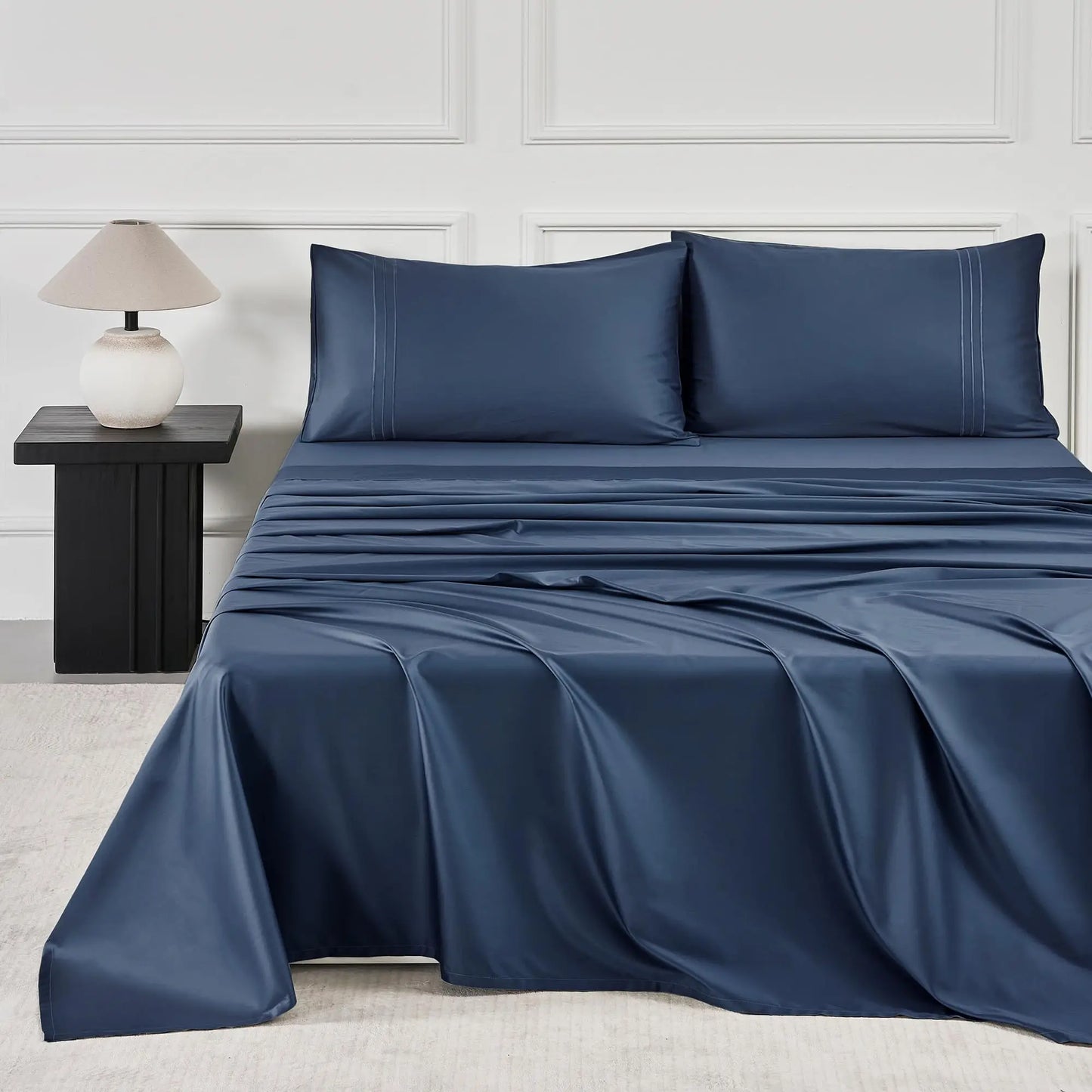 400 Thread Count 100% Cotton Sateen Sheet Sets, Extra Soft Bedding Cooling Sheets - 16" Deep Pockets Bed Set