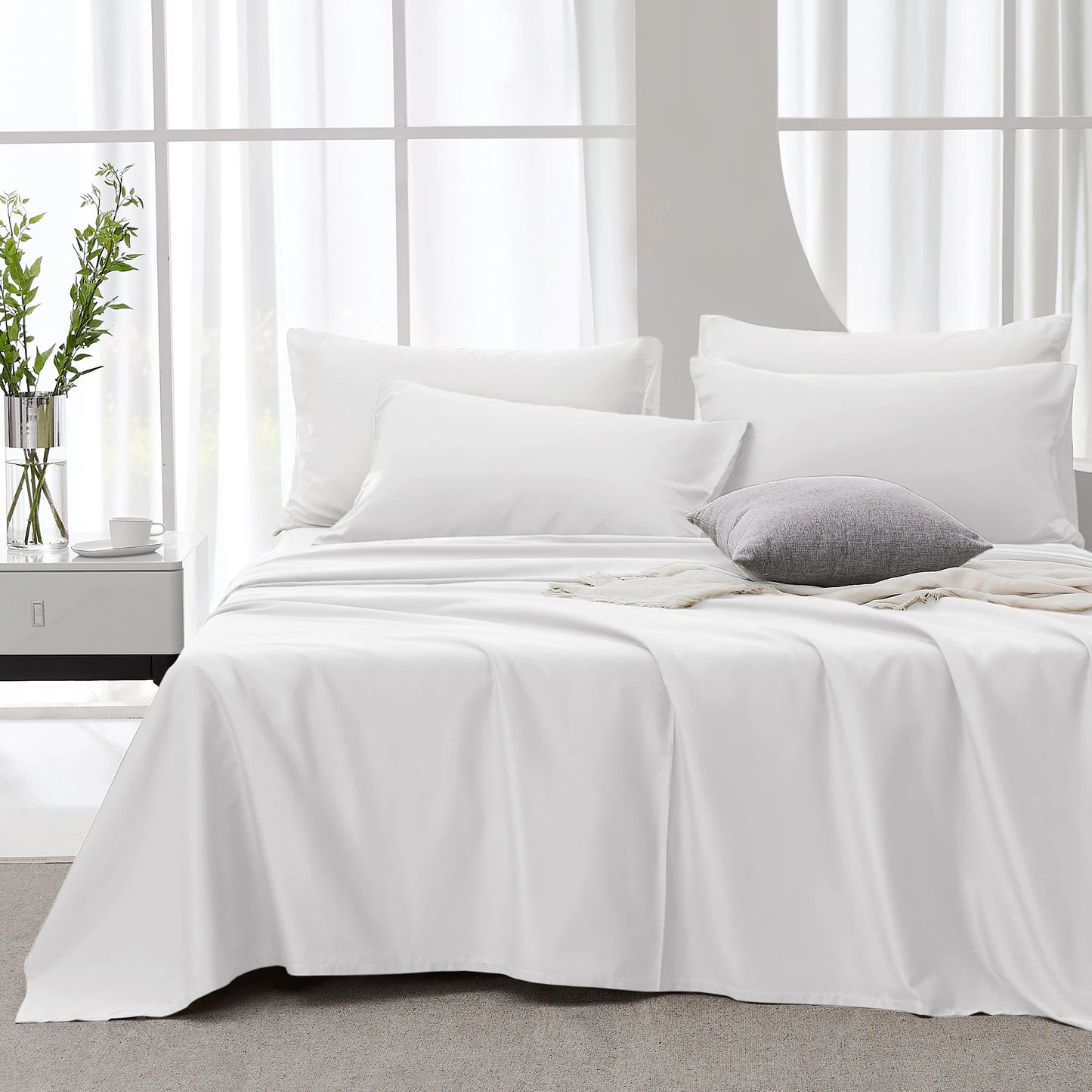 Cotton Set - 4 Pieces Ultra Soft Bed Sheets, Breathable, Moisture-Wicking Eucalyptus Bedding