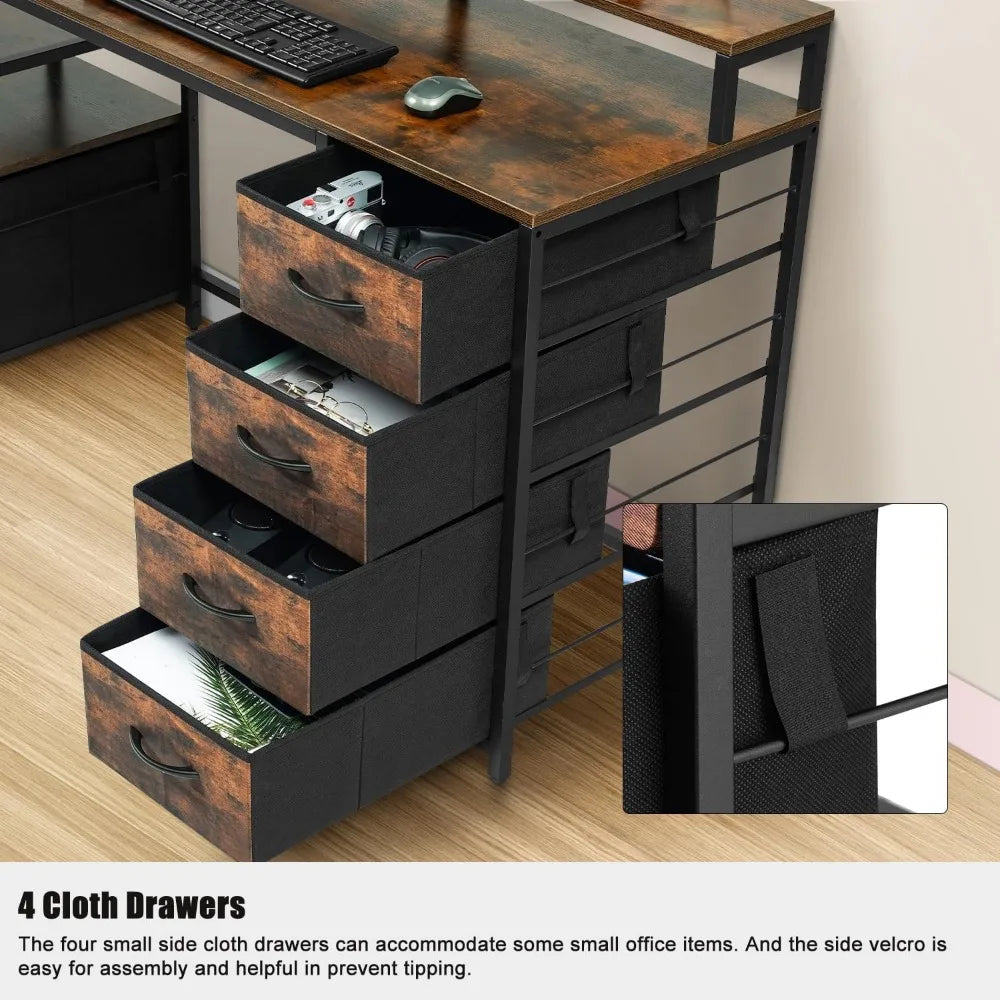 Compact Computer Desk Storage Shelf/Cloth File Drawer (Brown, 61.6 inch)