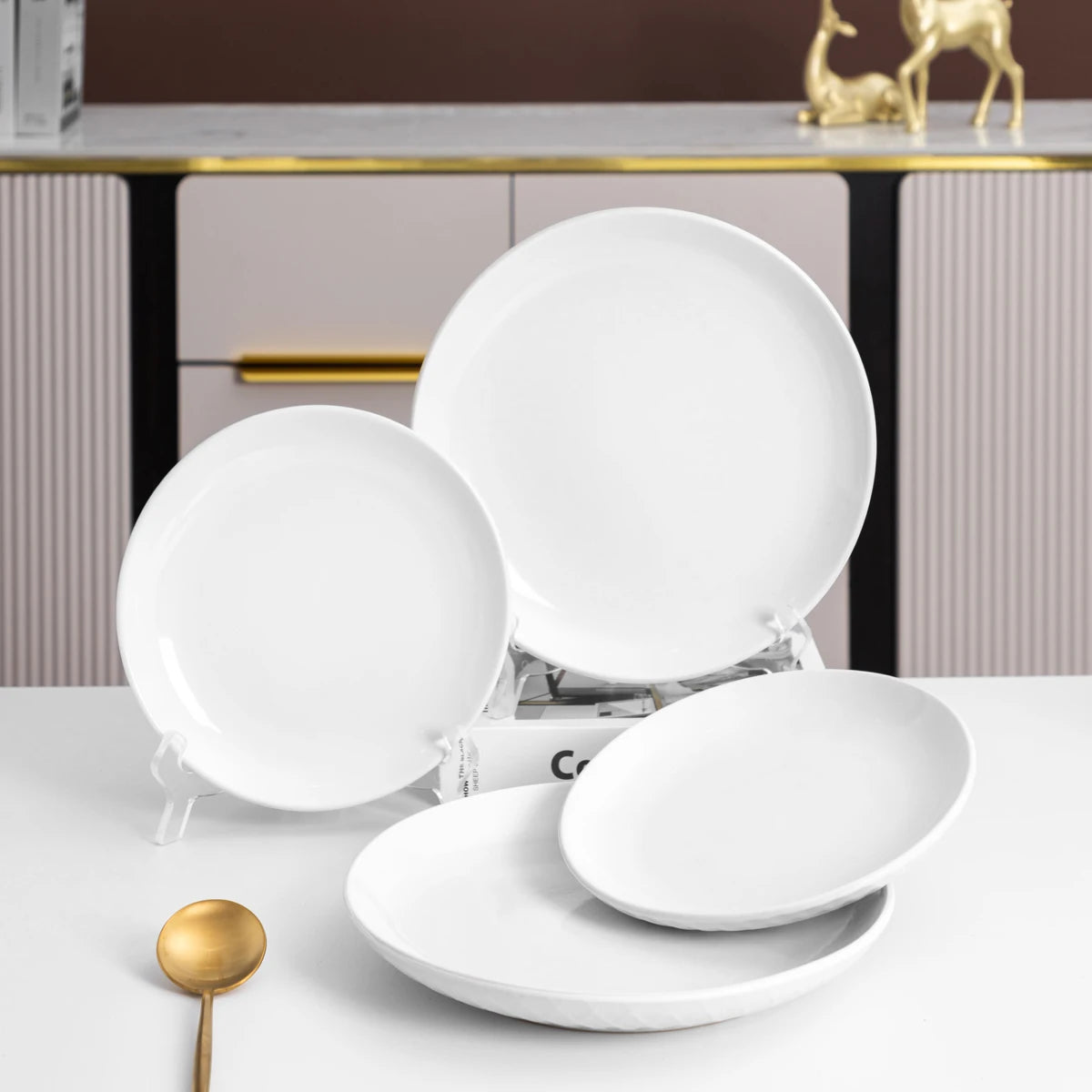 16pcs High Temperature Porcelain Dining Set, QOMO 1996 Ceramic Dinnerware Set,Reusable And Washable Plate Bowl Mug Sets
