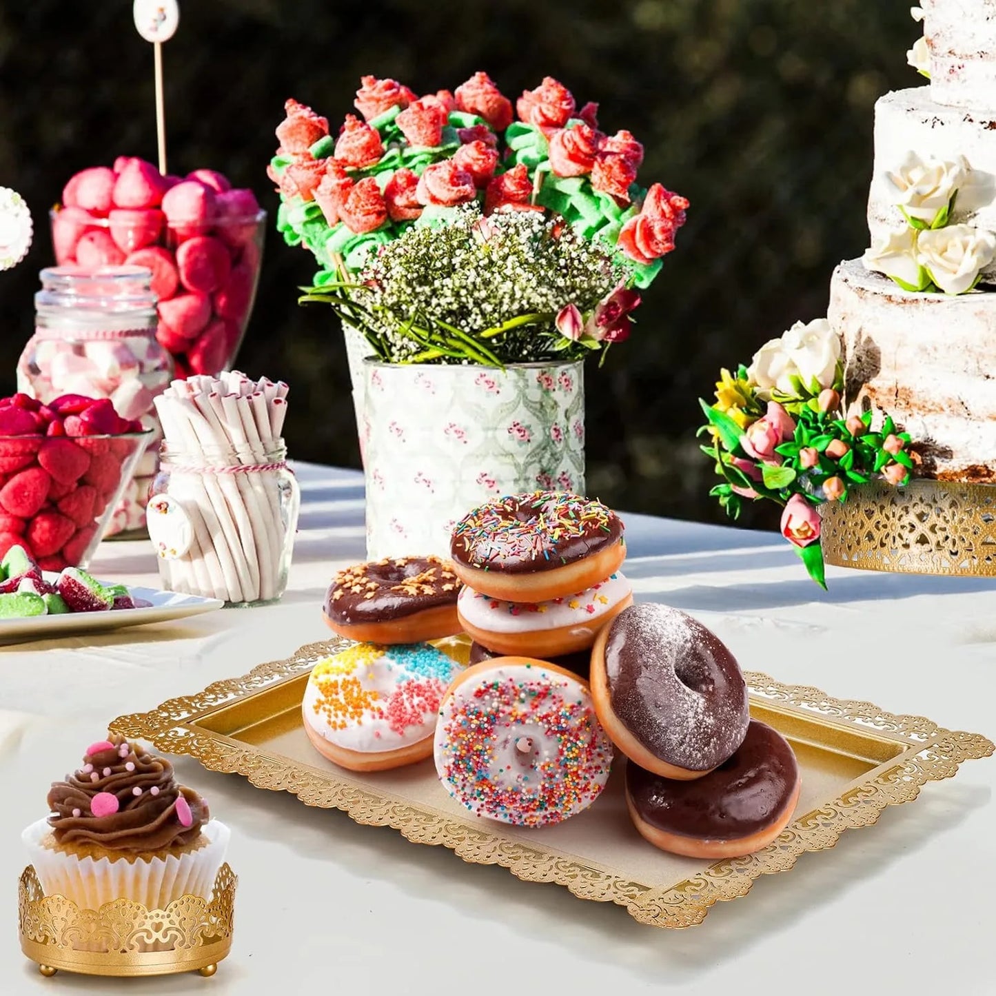 10-Pack Gold Cake Stand, Metal Round Cake Tower, Display Plates
