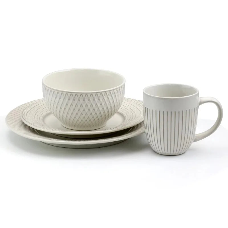 16-Piece Stoneware Dinnerware, Embossed White - Good Bargain Finds