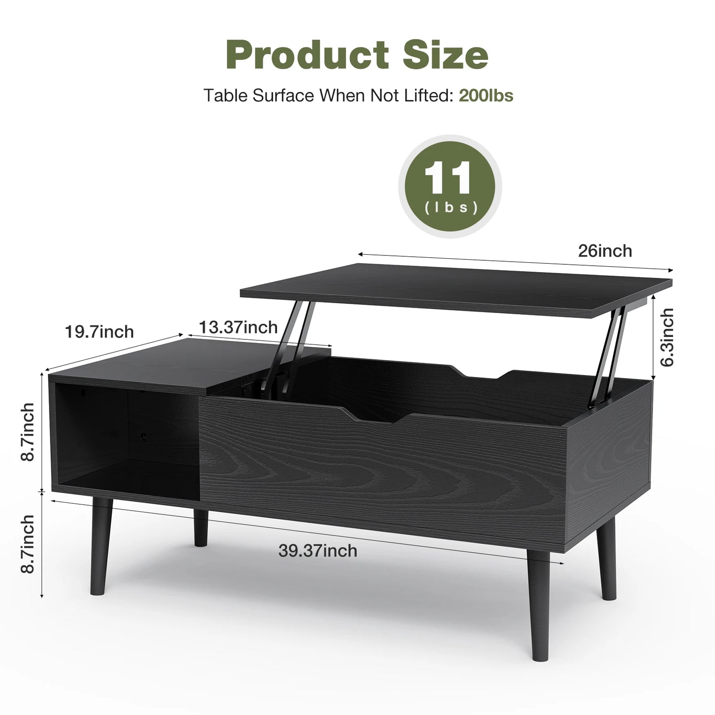 Lift Top Coffee Tables 39.37"x19.7" Wood, Dining, Adjustable Storage Shelf Easy To Lift Or Lower