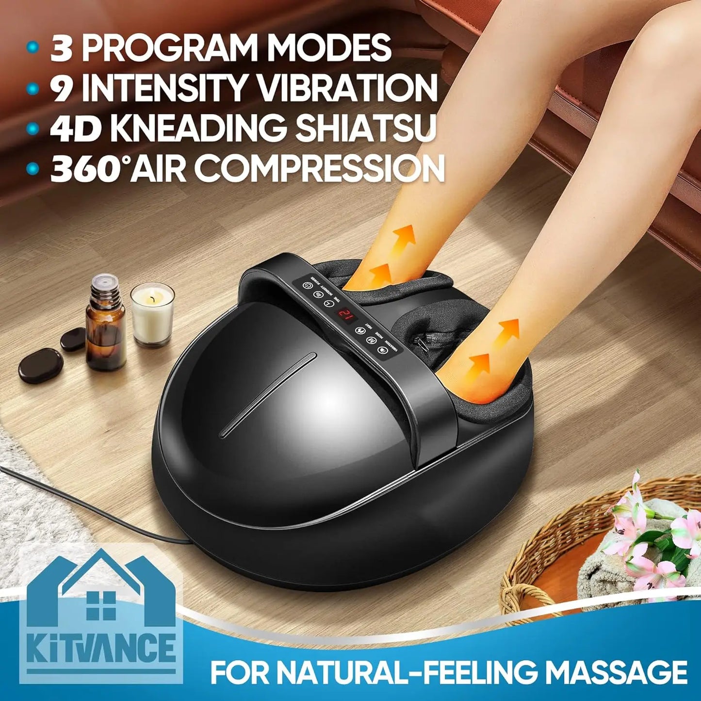 Foot Massager Heating Therapy, Hot Compression Shiatsu Knead Roller