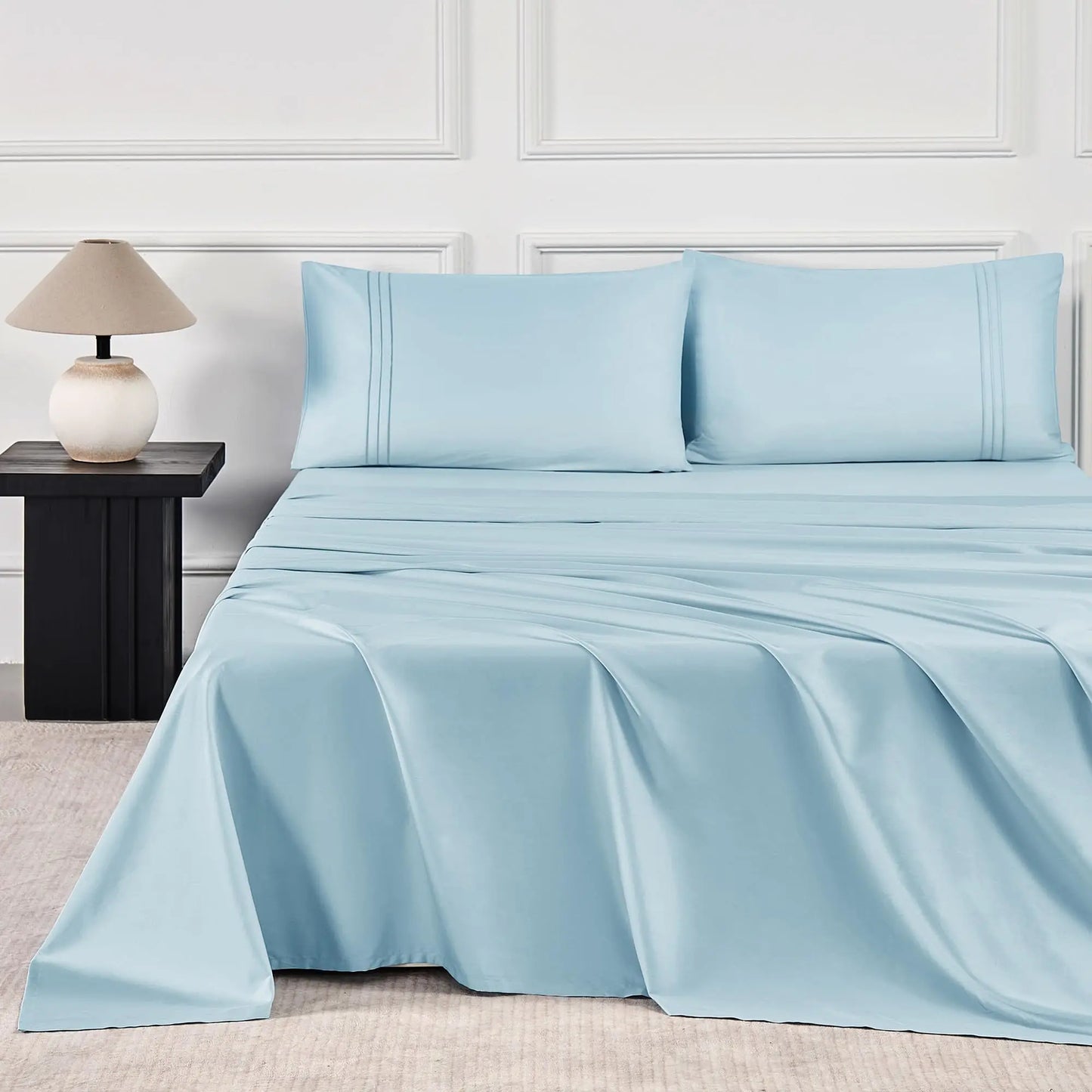 400 Thread Count 100% Cotton Sateen Sheet Sets, Extra Soft Bedding Cooling Sheets - 16" Deep Pockets Bed Set