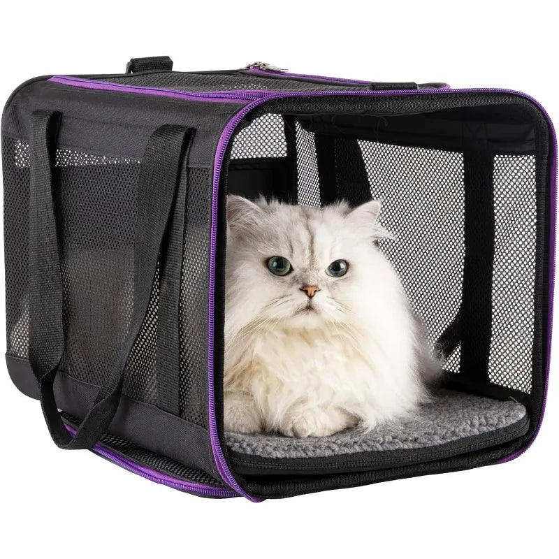 Soft Pet Carrier, Large- Medium Cats, Small Dogs. Easy to Get in, Great for Cats That Don't Like Carriers