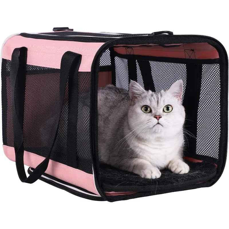 Soft Pet Carrier, Large- Medium Cats, Small Dogs. Easy to Get in, Great for Cats That Don't Like Carriers