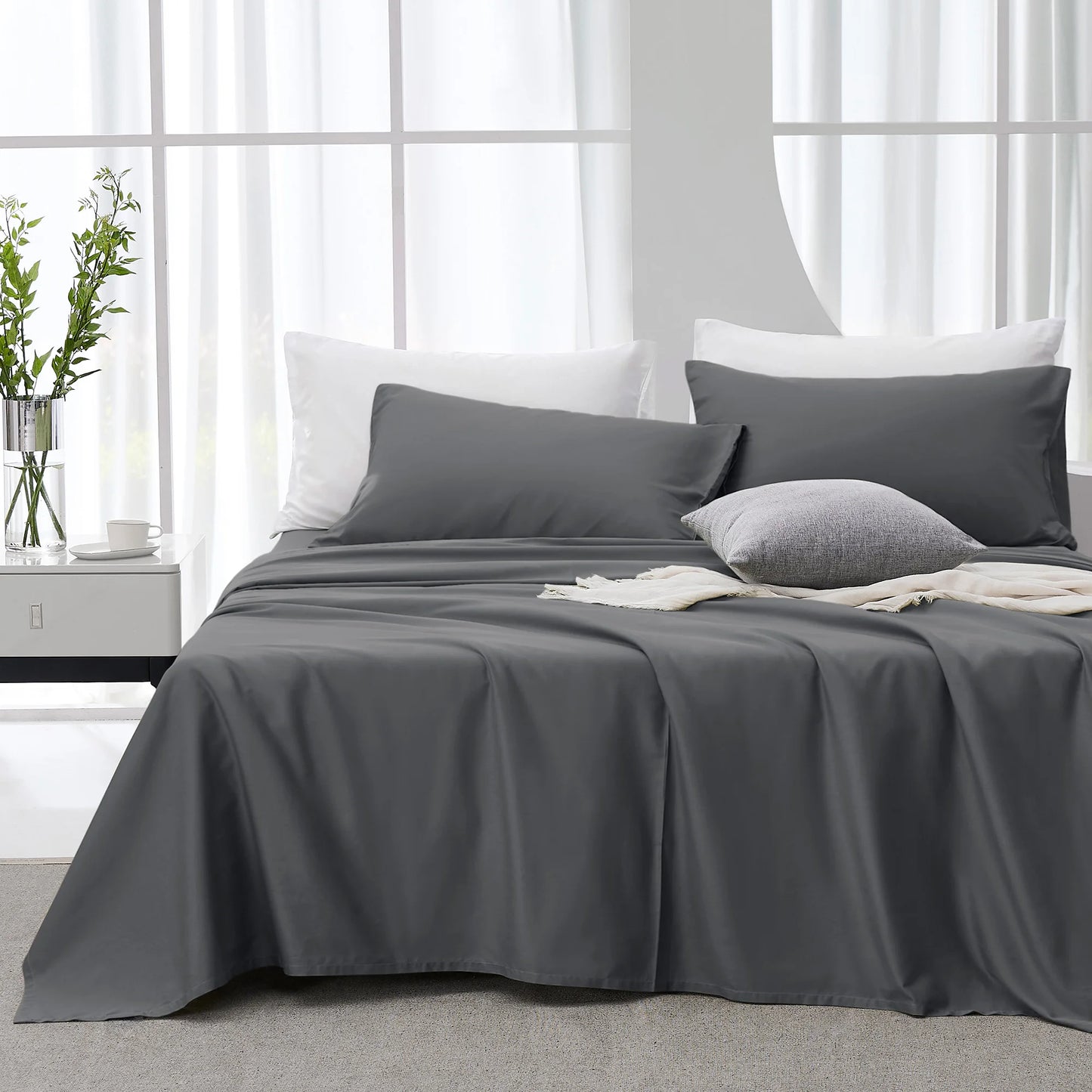 Cotton Set - 4 Pieces Ultra Soft Bed Sheets, Breathable, Moisture-Wicking Eucalyptus Bedding