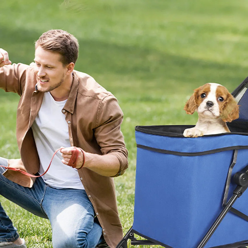 Pet Stroller M S Dog Cat Cage, 4 Wheels Waterproof Puppy Travel Folding Carrier