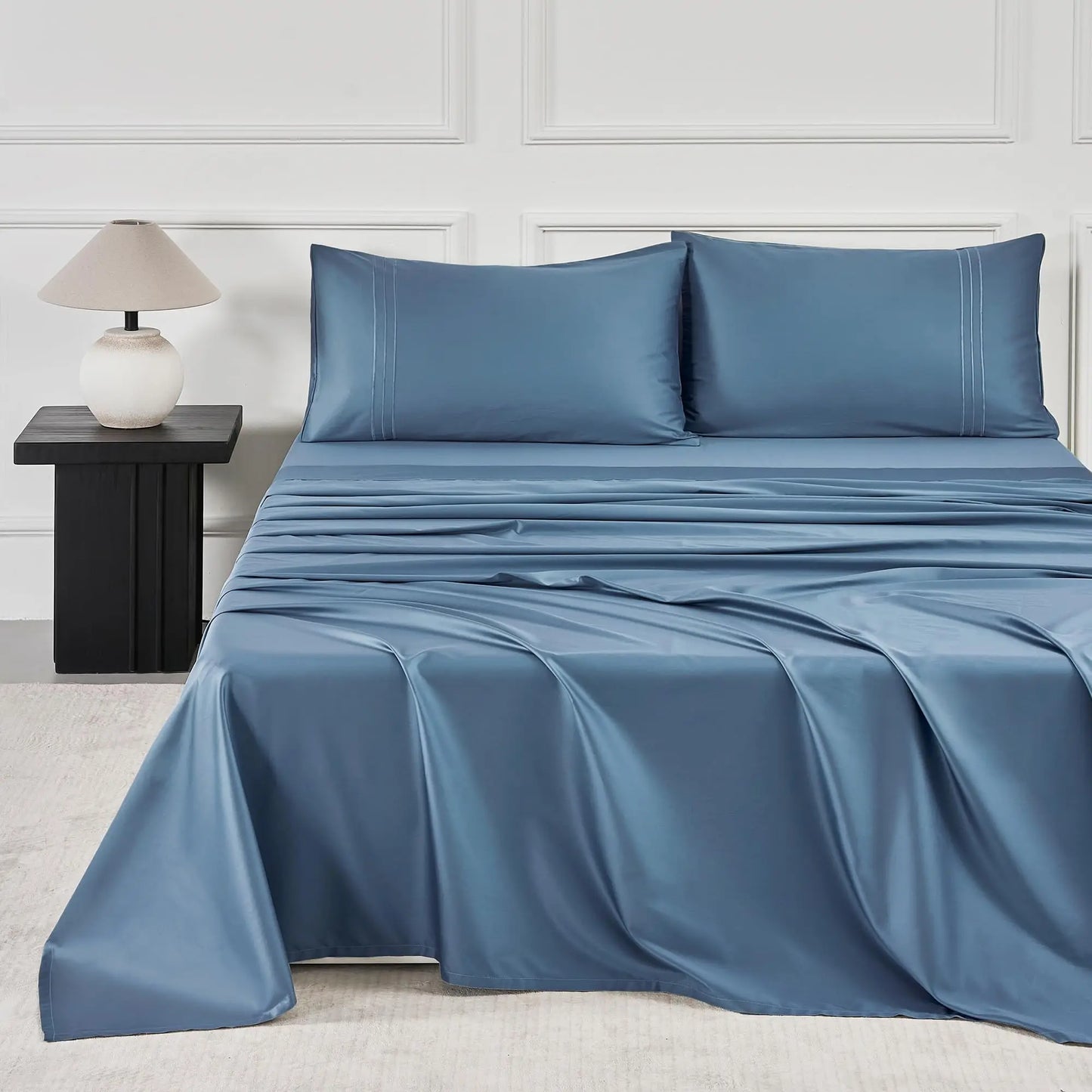 400 Thread Count 100% Cotton Sateen Sheet Sets, Extra Soft Bedding Cooling Sheets - 16" Deep Pockets Bed Set