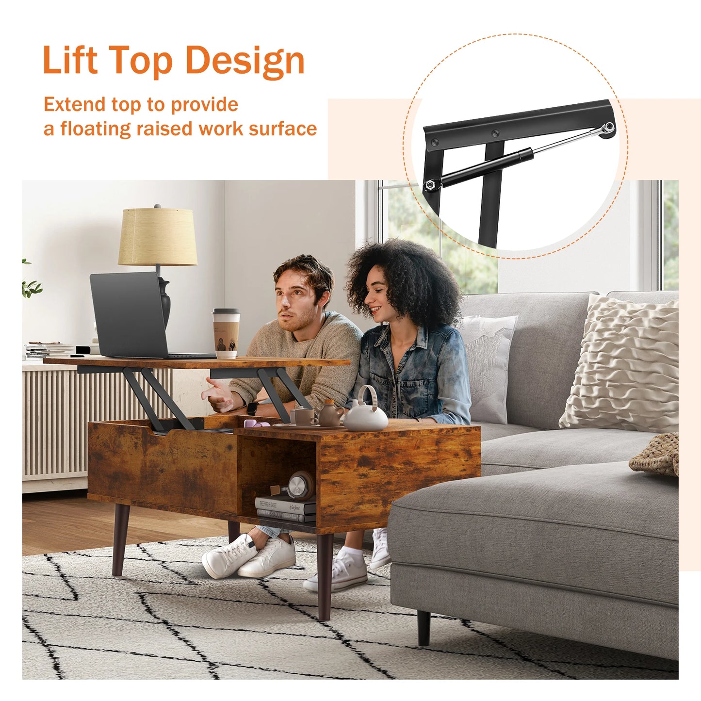 Lift Top Coffee Tables 39.37"x19.7" Wood, Dining, Adjustable Storage Shelf Easy To Lift Or Lower