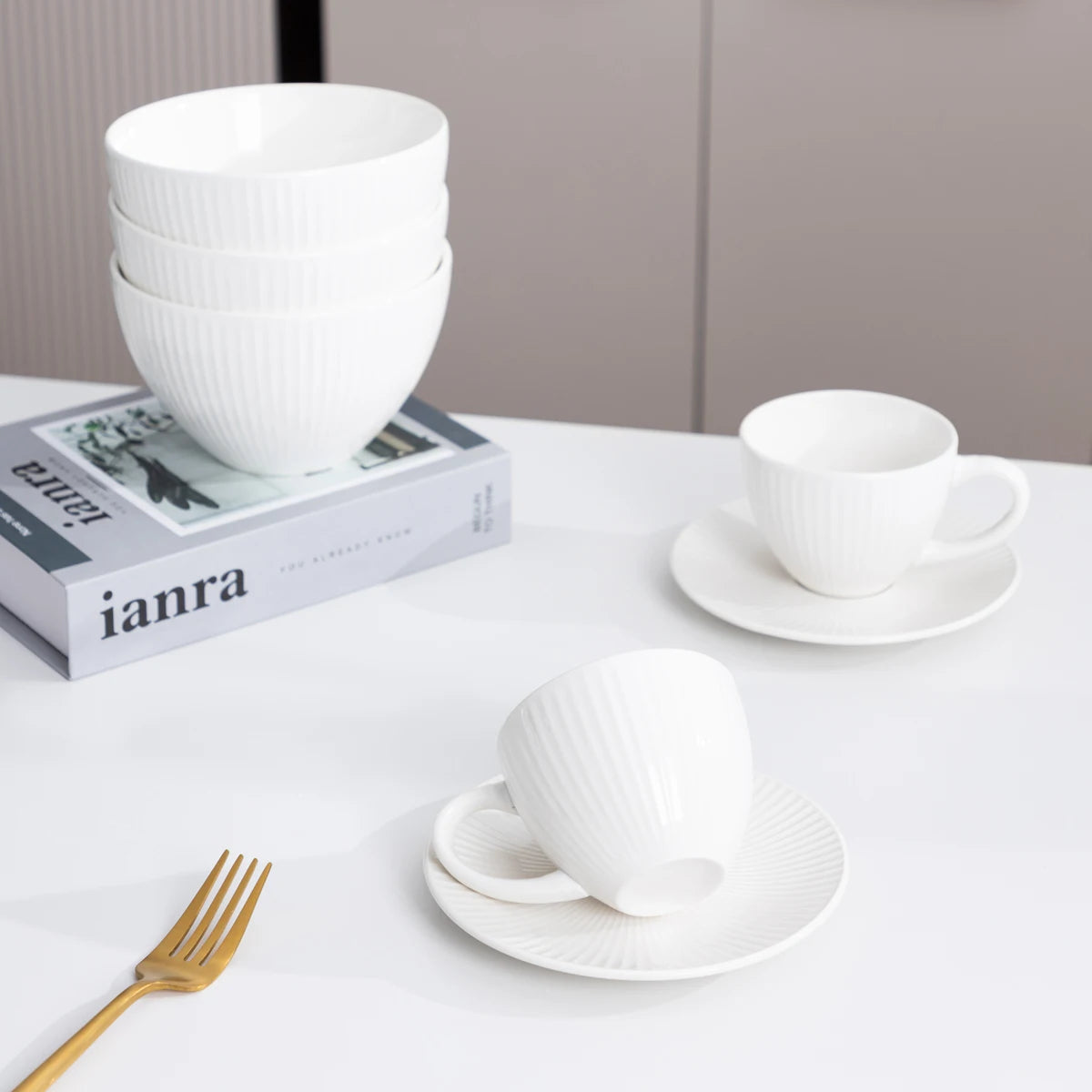QOMO 16/24/36/48 Piece White Porcelain Dinnerware Set with Dessert Plate,Dinner Plate,Cup,Bowl Tableware Set