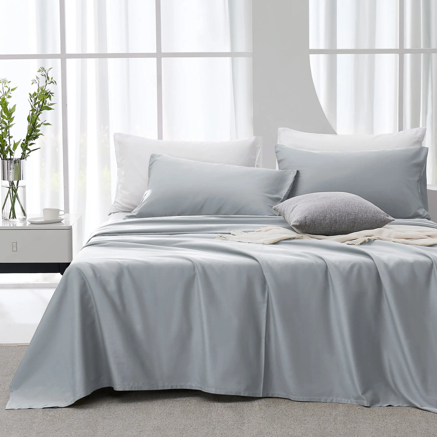 Cotton Set - 4 Pieces Ultra Soft Bed Sheets, Breathable, Moisture-Wicking Eucalyptus Bedding