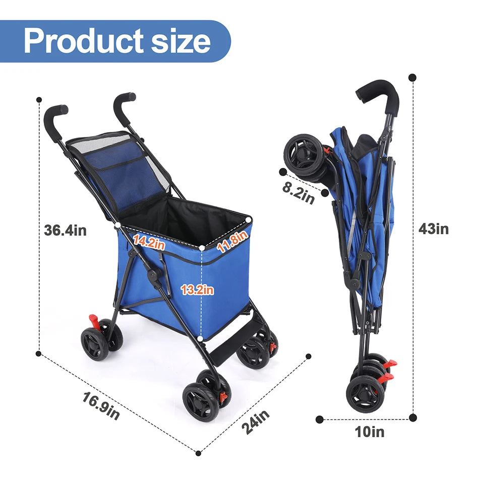 Pet Stroller M S Dog Cat Cage, 4 Wheels Waterproof Puppy Travel Folding Carrier