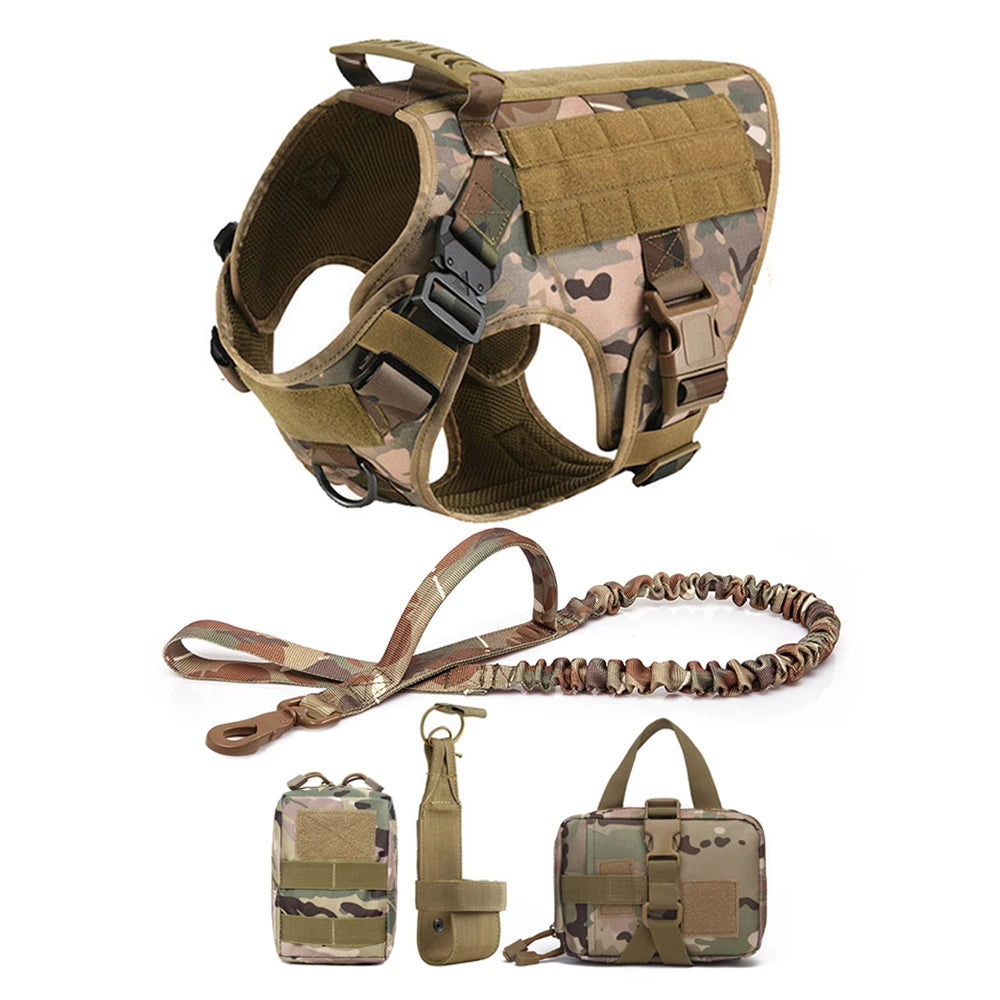 K9 Military Dog Harness Leash Bags Set, Vest Harnesses Walking Training Hunting, For Large Dogs German Shepherd