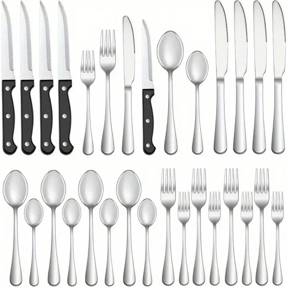 30 Piece Silver Cutlery Set (5 Sets) Stainless Steel Flat Cutlery Set