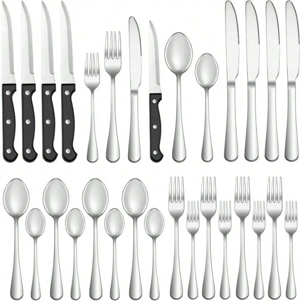 30 Piece Silver Cutlery Set (5 Sets) Stainless Steel Flat Cutlery Set