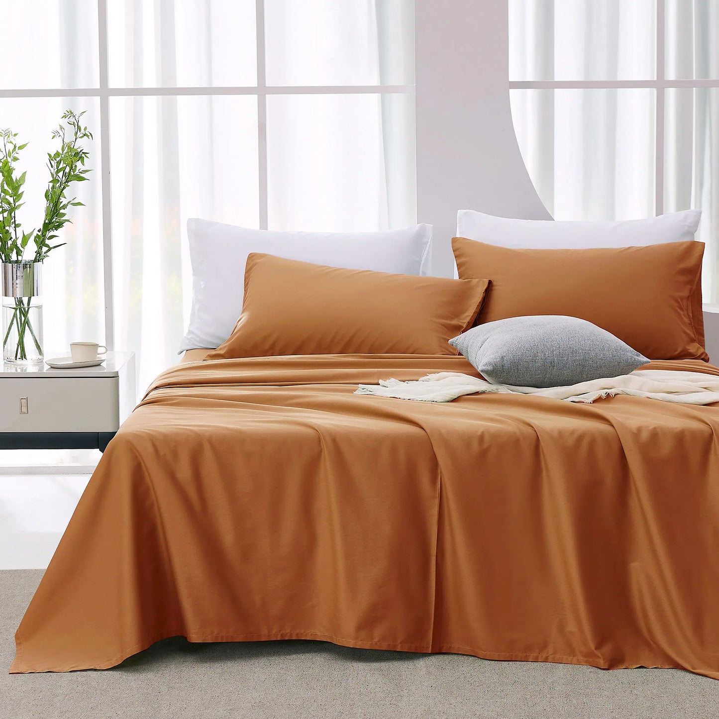 Cotton Set - 4 Pieces Ultra Soft Bed Sheets, Breathable, Moisture-Wicking Eucalyptus Bedding