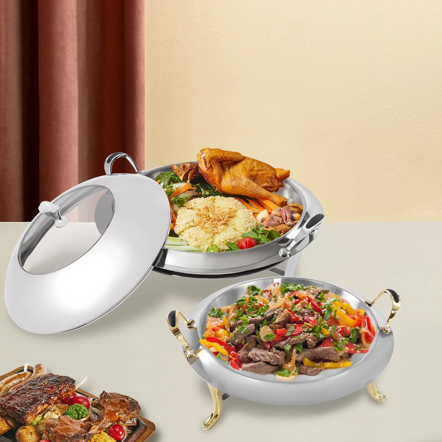 Chafing Dish Set Stainless Steel Chafer Square Buffet Food Warmer Container 3L