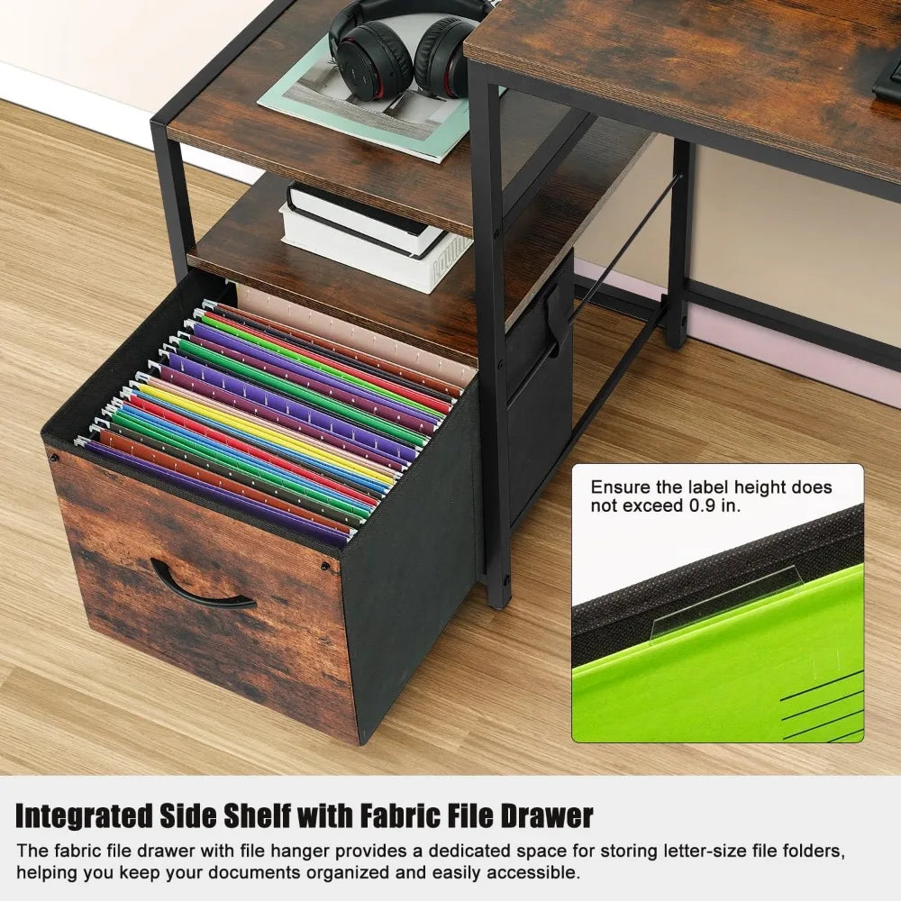 Compact Computer Desk Storage Shelf/Cloth File Drawer (Brown, 61.6 inch)