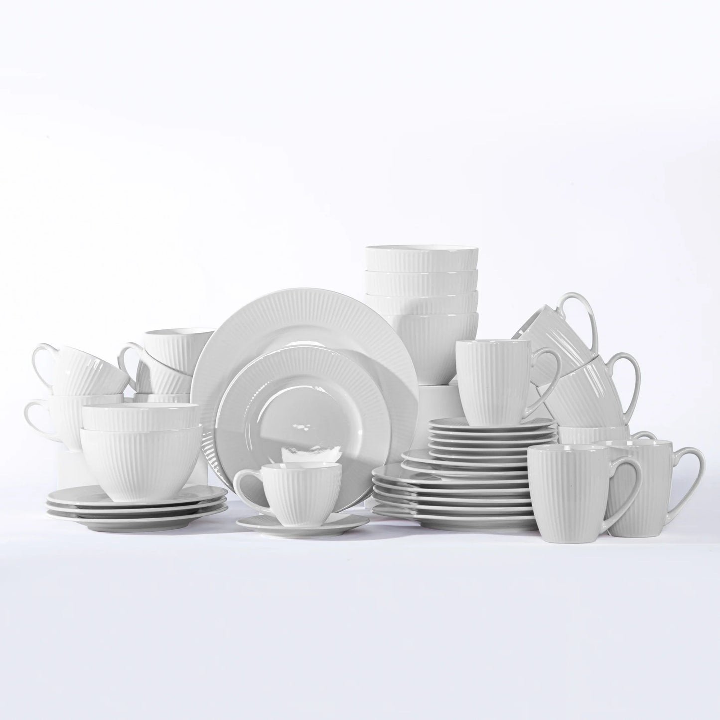 QOMO 16/24/36/48 Piece White Porcelain Dinnerware Set with Dessert Plate,Dinner Plate,Cup,Bowl Tableware Set