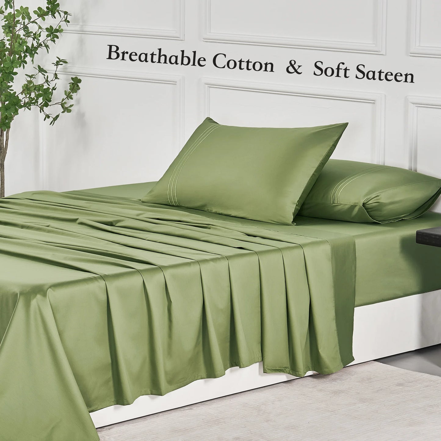 400 Thread Count 100% Cotton Sateen Sheet Sets, Extra Soft Bedding Cooling Sheets - 16" Deep Pockets Bed Set