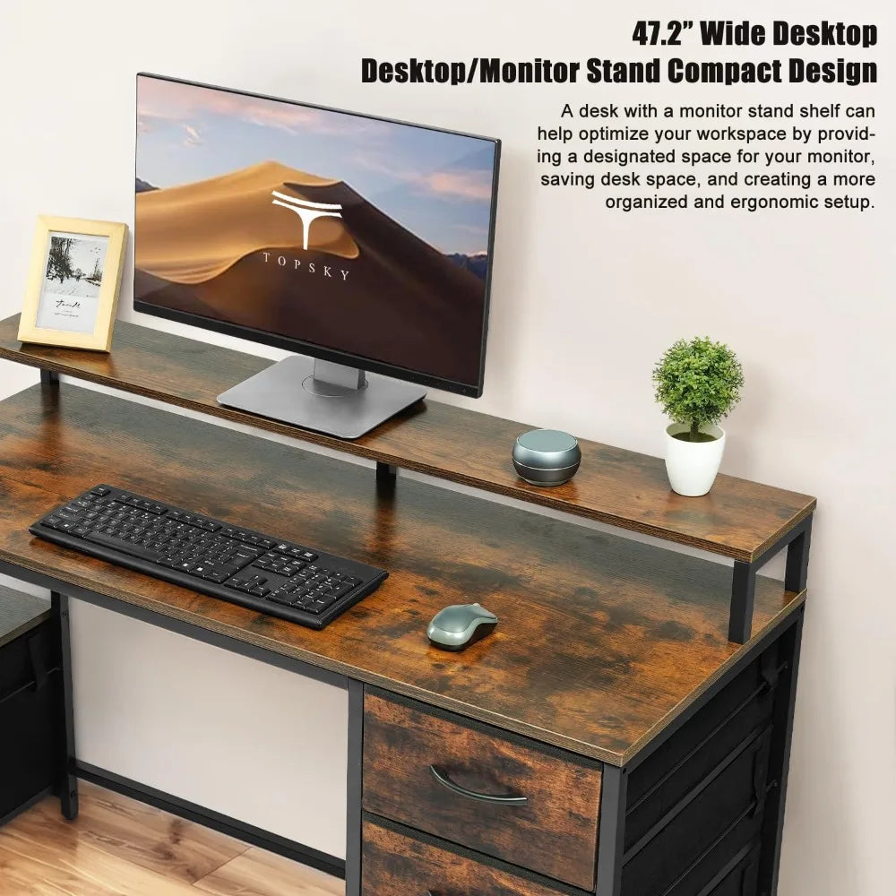 Compact Computer Desk Storage Shelf/Cloth File Drawer (Brown, 61.6 inch)