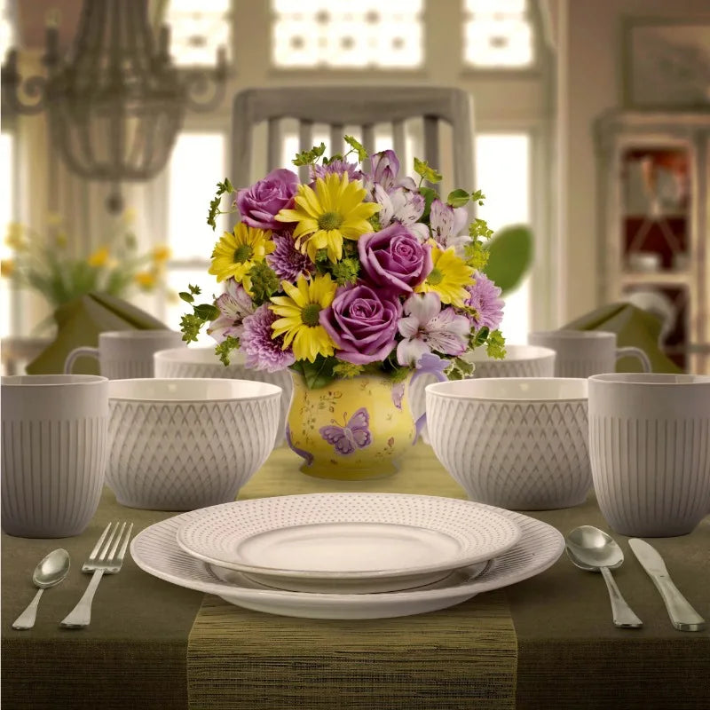 16-Piece Stoneware Dinnerware, Embossed White - Good Bargain Finds