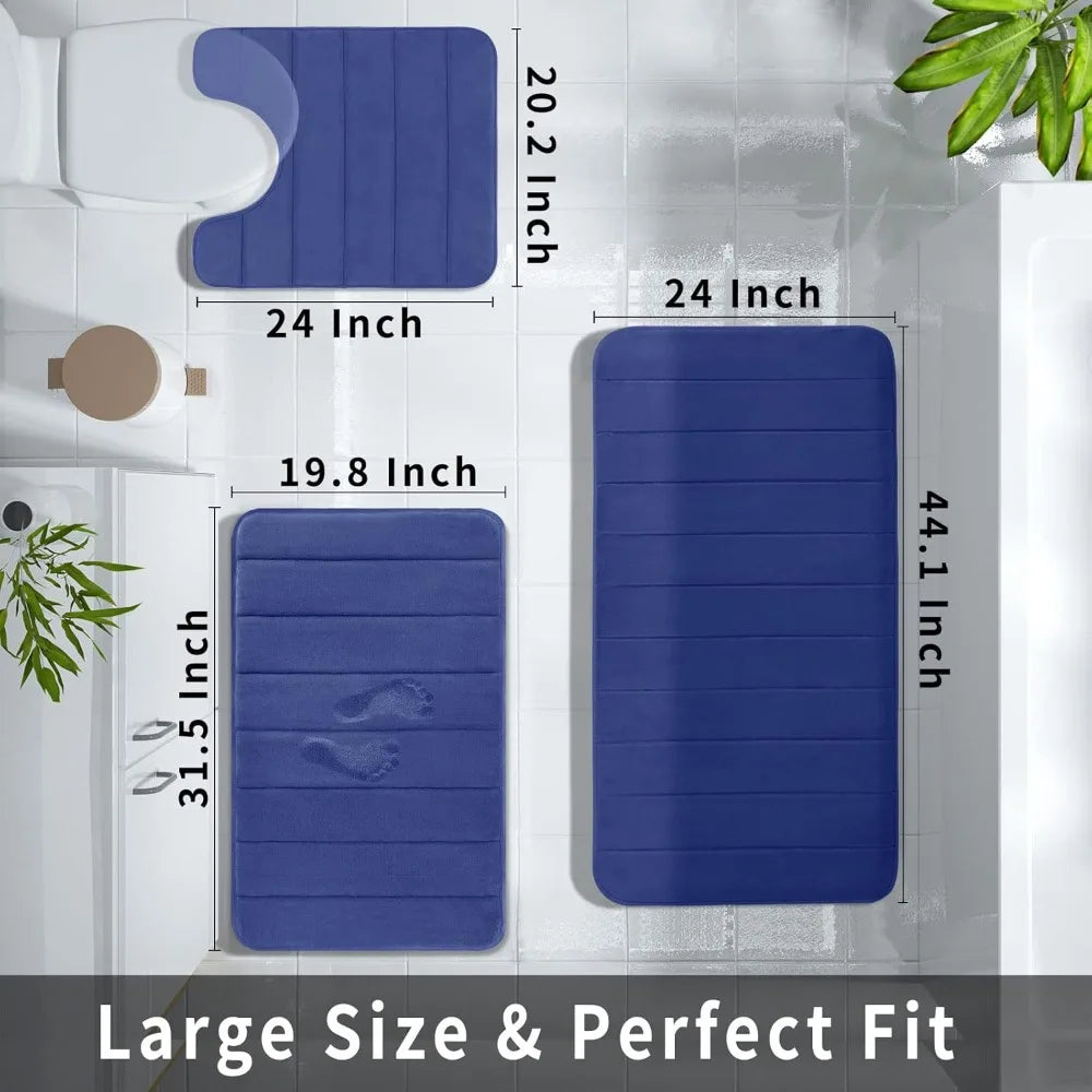 3 Pieces Memory Foam Bath Mat Sets, 44.1x24 + 31.5x19.8 and U-Shaped for Toilet Mats, Non-Slip, Soft Comfortable