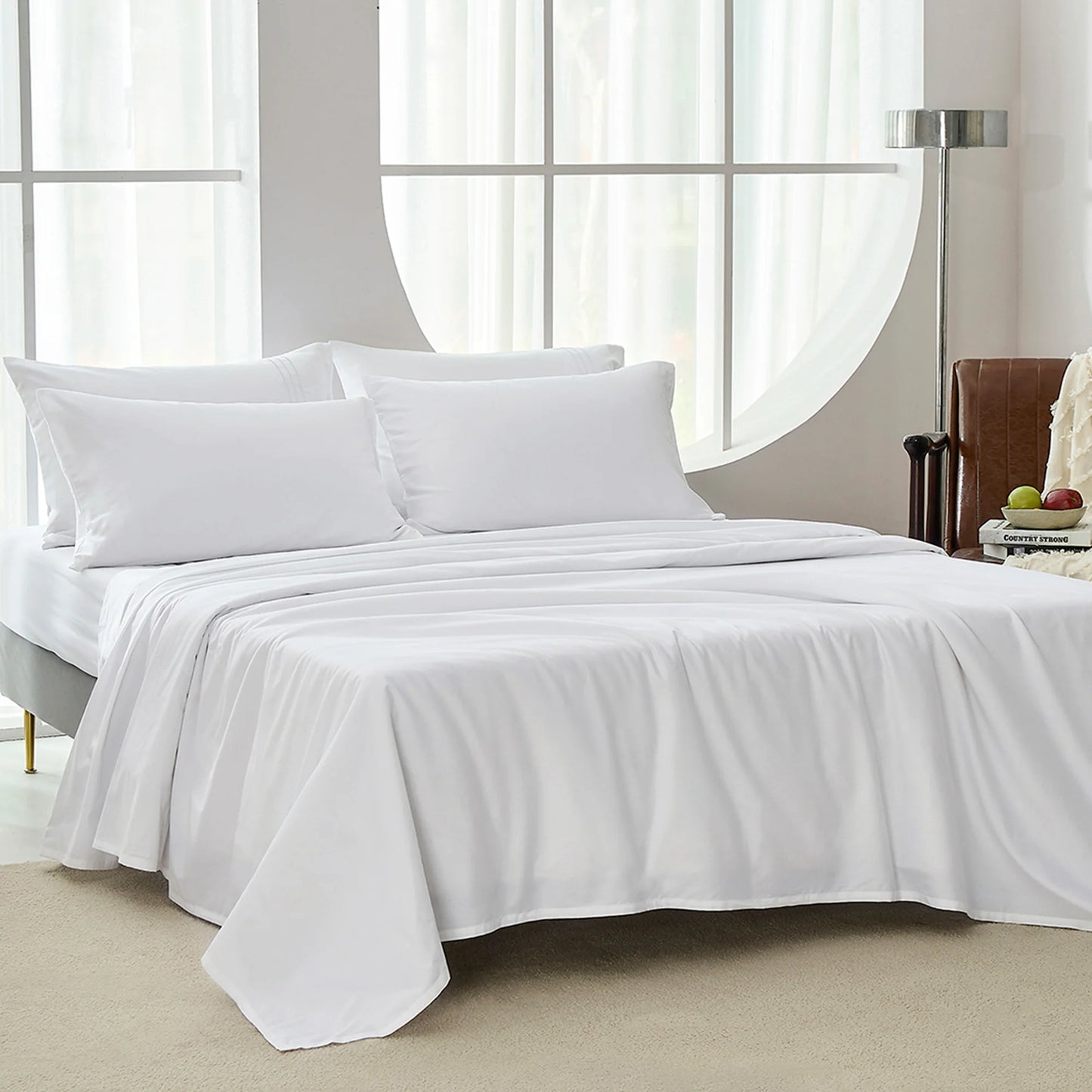 Cotton Set - 4 Pieces Ultra Soft Bed Sheets, Breathable, Moisture-Wicking Eucalyptus Bedding