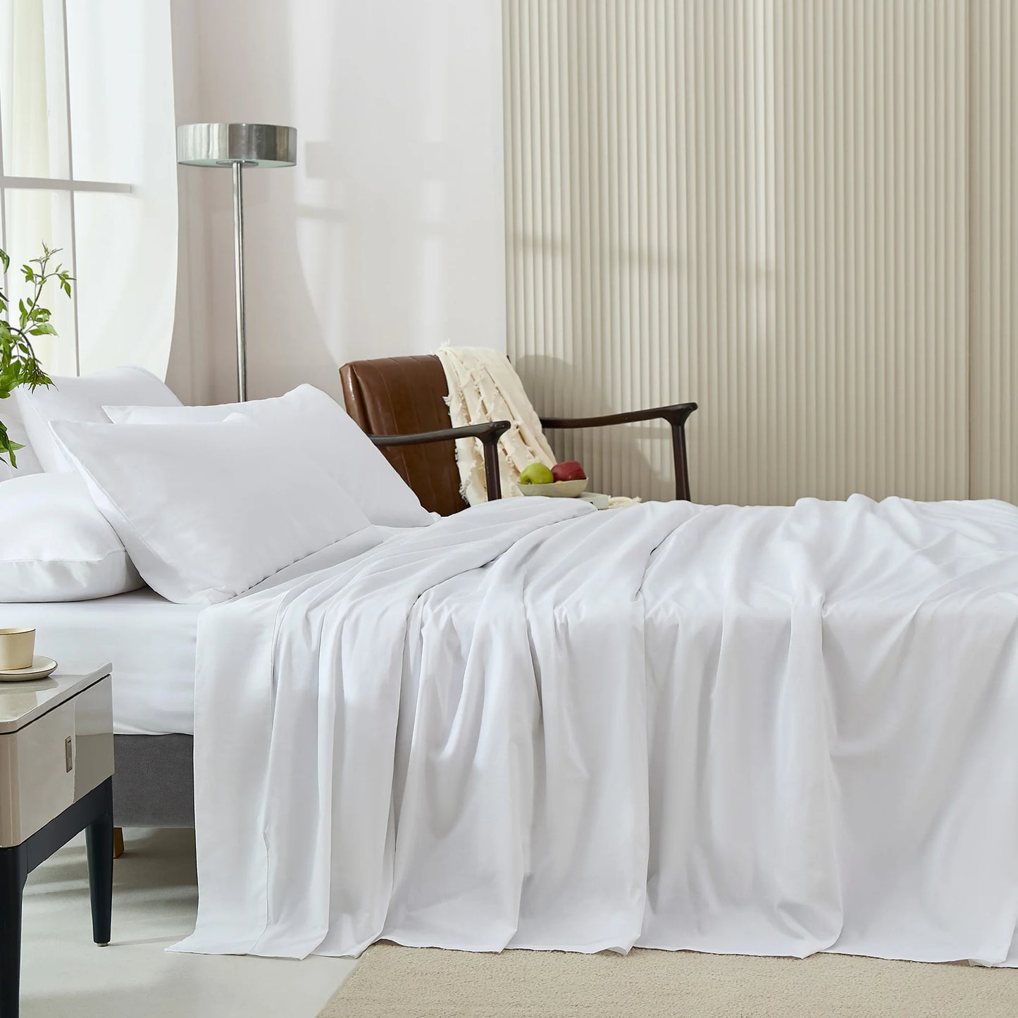 Cotton Set - 4 Pieces Ultra Soft Bed Sheets, Breathable, Moisture-Wicking Eucalyptus Bedding