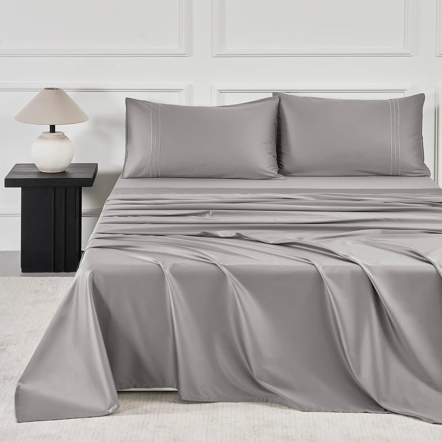 400 Thread Count 100% Cotton Sateen Sheet Sets, Extra Soft Bedding Cooling Sheets - 16" Deep Pockets Bed Set