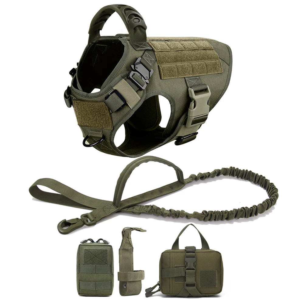 K9 Military Dog Harness Leash Bags Set, Vest Harnesses Walking Training Hunting, For Large Dogs German Shepherd