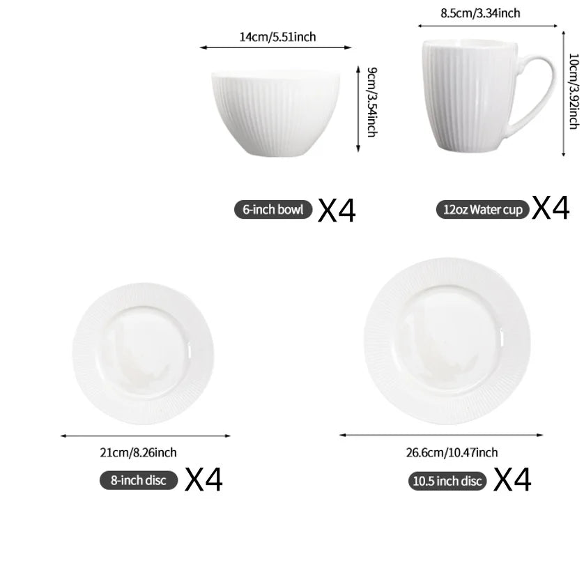 QOMO 16/24/36/48 Piece White Porcelain Dinnerware Set with Dessert Plate,Dinner Plate,Cup,Bowl Tableware Set