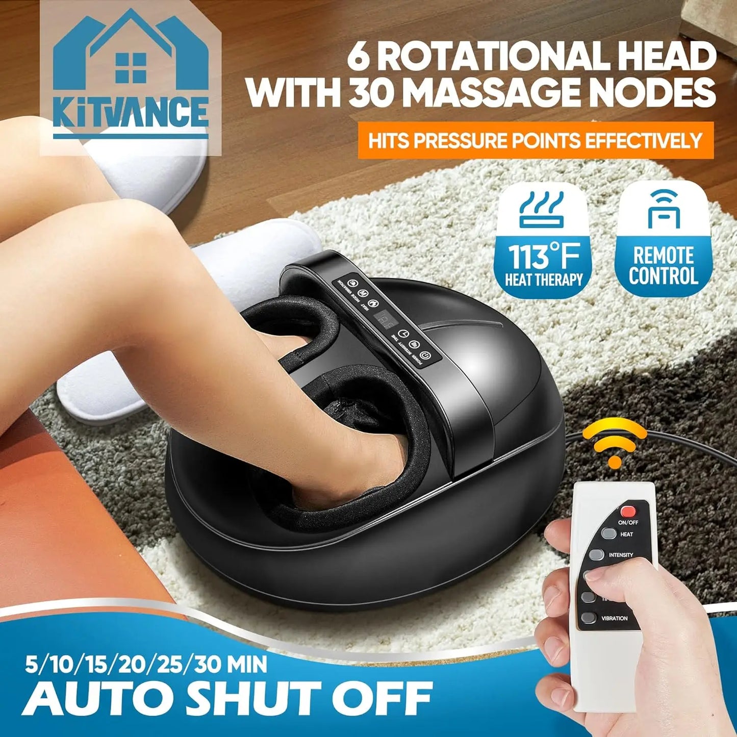 Foot Massager Heating Therapy, Hot Compression Shiatsu Knead Roller
