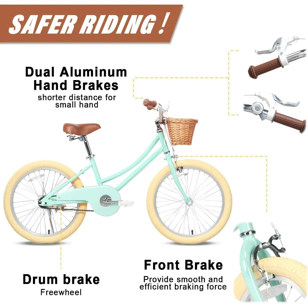 Bike, Basket, 2-12 Years old, 20 Inch Bicycle, Bell, Training Wheels, Multiple Colors Safe & Durable