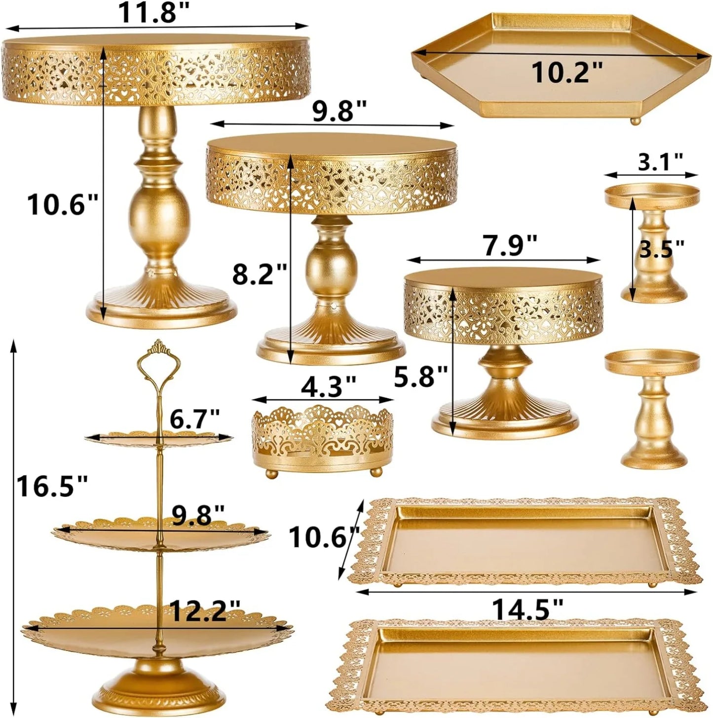 10-Pack Gold Cake Stand, Metal Round Cake Tower, Display Plates