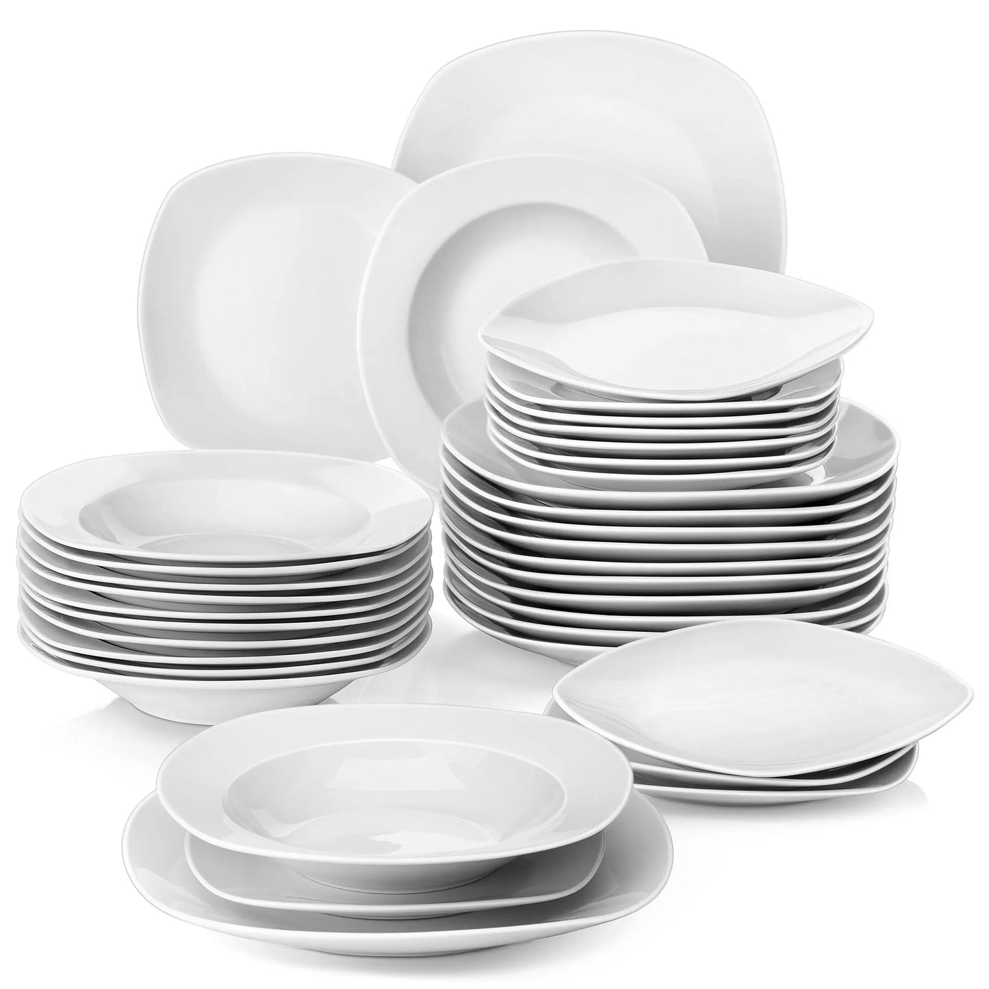 MALACASA JULIA 36-Piece White Porcelain Dinner Set , Dinner Soup Dessert Plates for 12