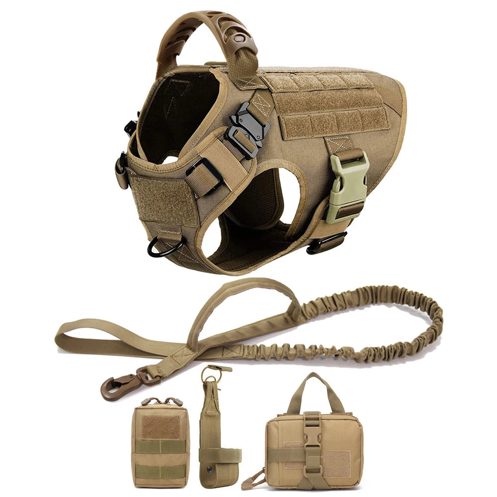 K9 Military Dog Harness Leash Bags Set, Vest Harnesses Walking Training Hunting, For Large Dogs German Shepherd