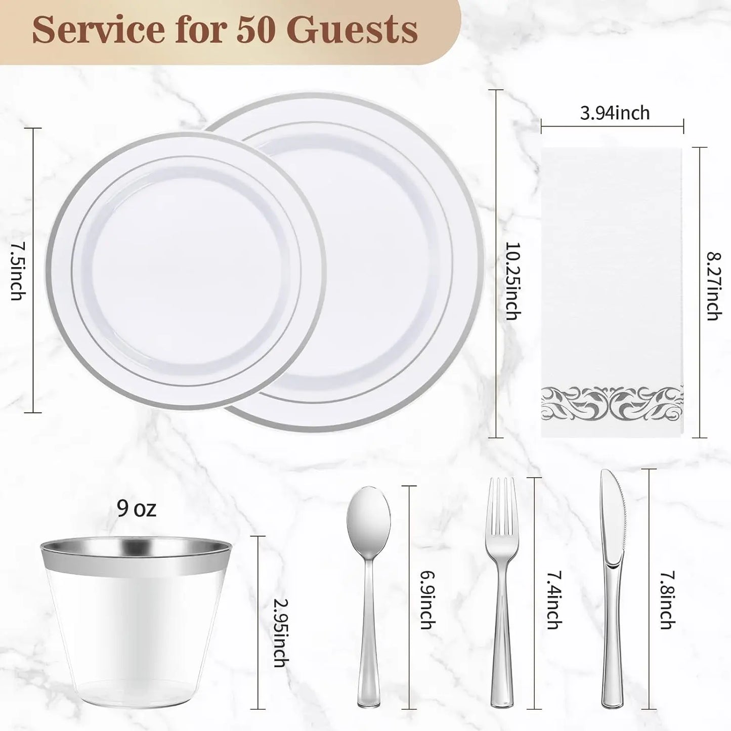 350PCS Silver Dinnerware Set Plastic Dinnerware Set, Party Silver Dinner Plates Dessert Plates Silver Plastic Silverware Set