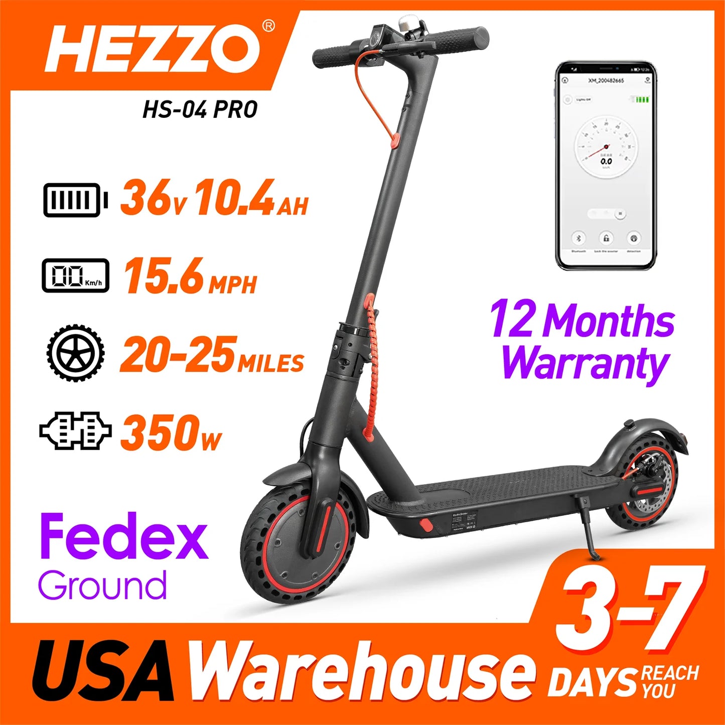 HEZZO 36v 350W 10.4Ah 15.6MPH Electric Adult HS-04Pro 8.5" Self-Balance Folding Kick Adult Scooter