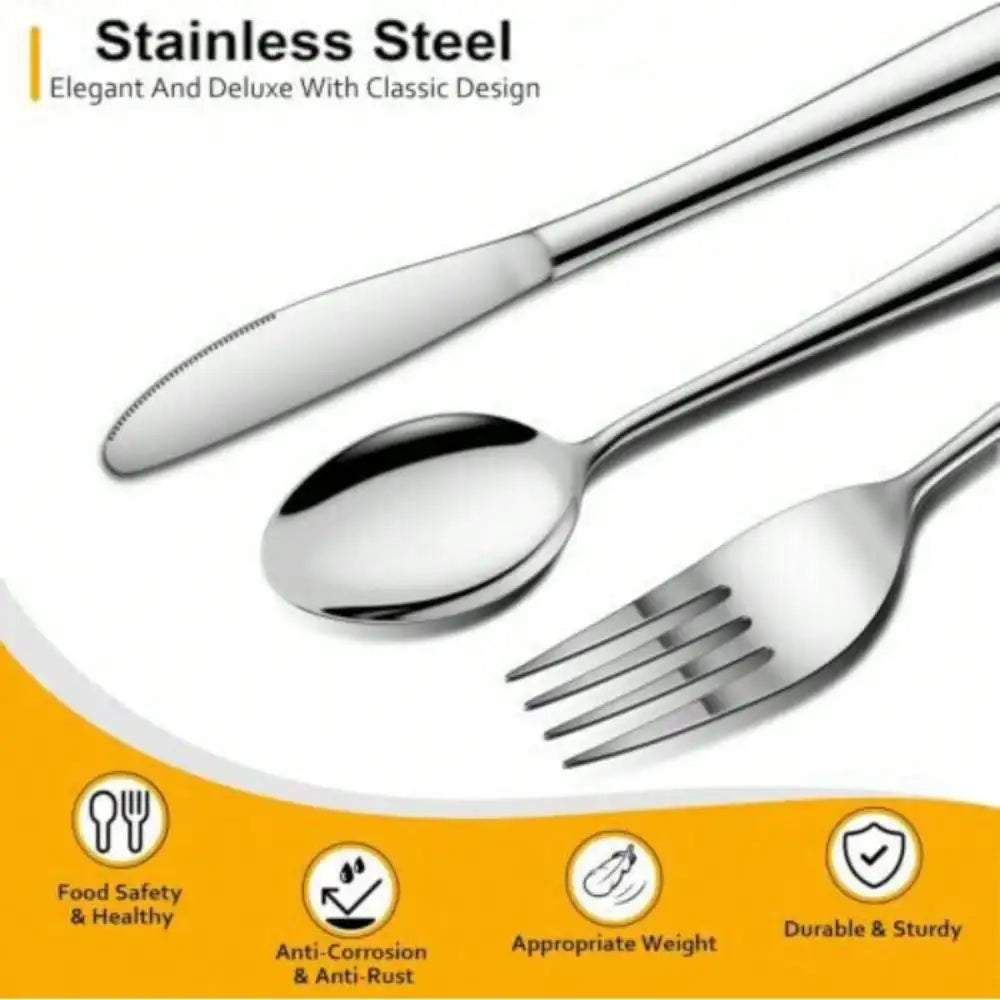 30 Piece Silver Cutlery Set (5 Sets) Stainless Steel Flat Cutlery Set