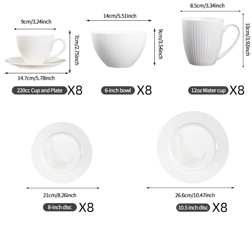QOMO 16/24/36/48 Piece White Porcelain Dinnerware Set with Dessert Plate,Dinner Plate,Cup,Bowl Tableware Set