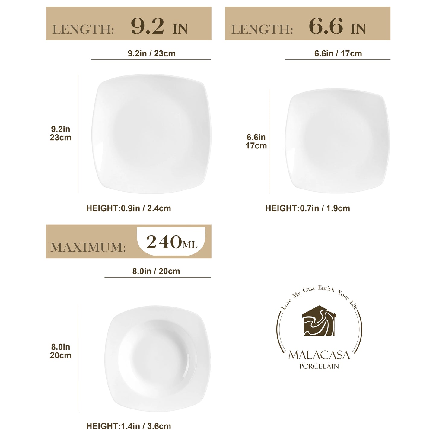MALACASA JULIA 36-Piece White Porcelain Dinner Set , Dinner Soup Dessert Plates for 12