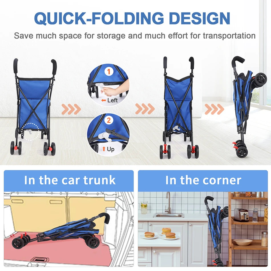 Pet Stroller M S Dog Cat Cage, 4 Wheels Waterproof Puppy Travel Folding Carrier