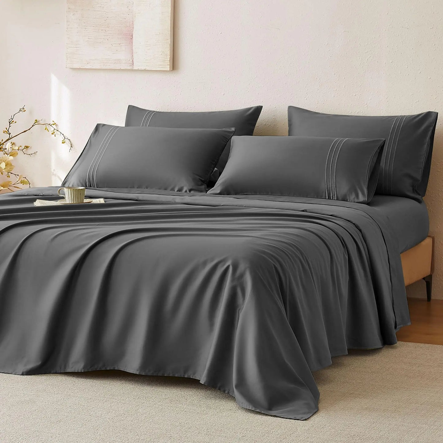 400 Thread Count 100% Cotton Sateen Sheet Sets, Extra Soft Bedding Cooling Sheets - 16" Deep Pockets Bed Set