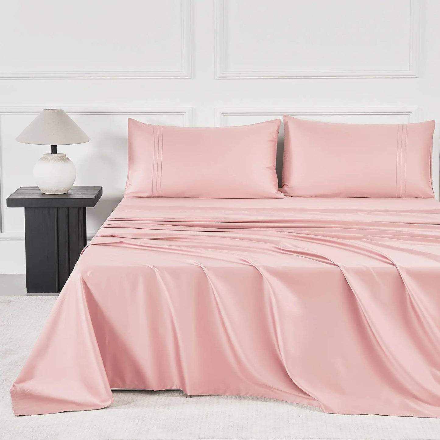 400 Thread Count 100% Cotton Sateen Sheet Sets, Extra Soft Bedding Cooling Sheets - 16" Deep Pockets Bed Set