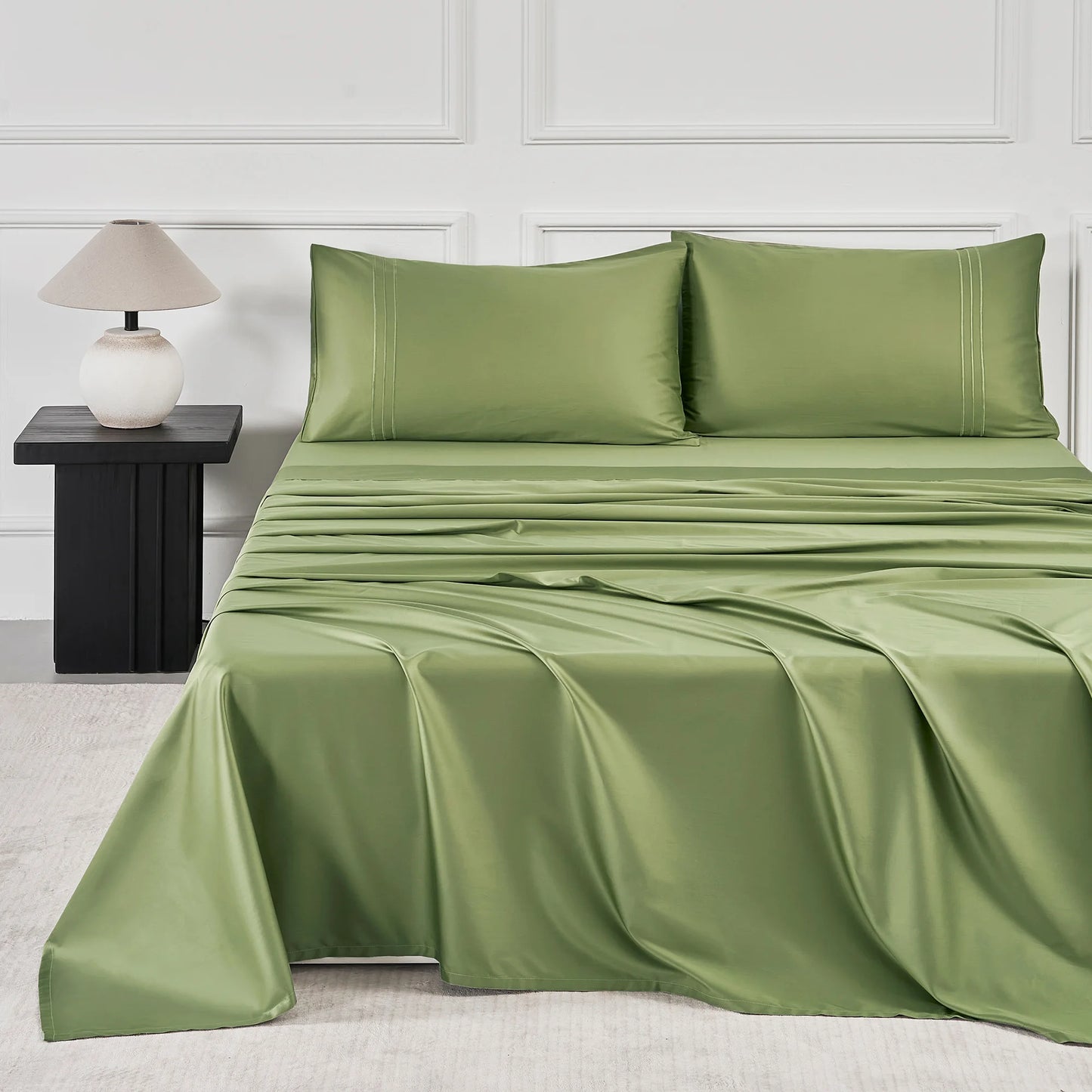 400 Thread Count 100% Cotton Sateen Sheet Sets, Extra Soft Bedding Cooling Sheets - 16" Deep Pockets Bed Set